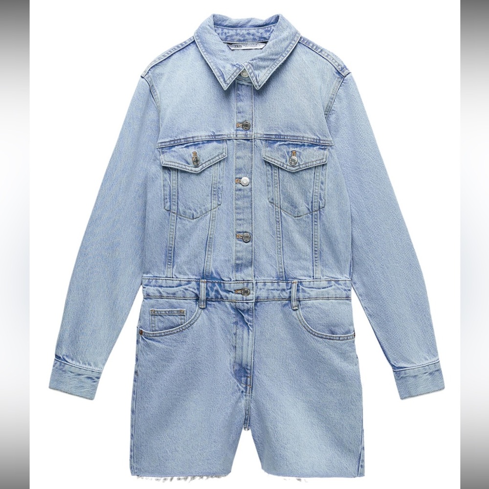 Zara Light Blue Denim Jumpsuit